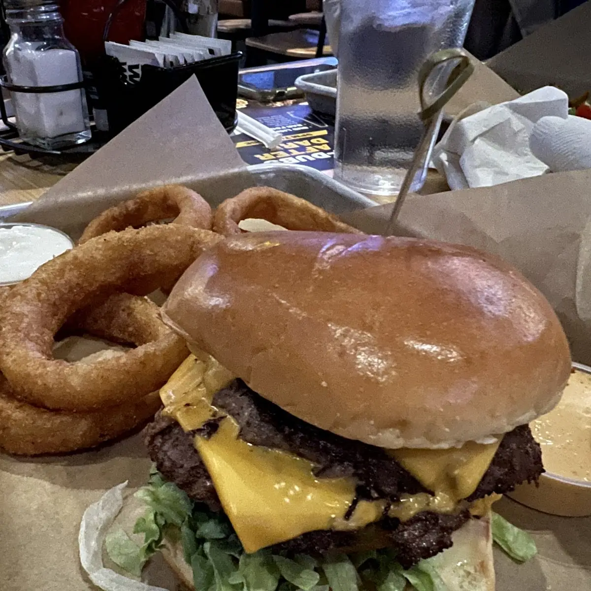 Burger with Onion Rings