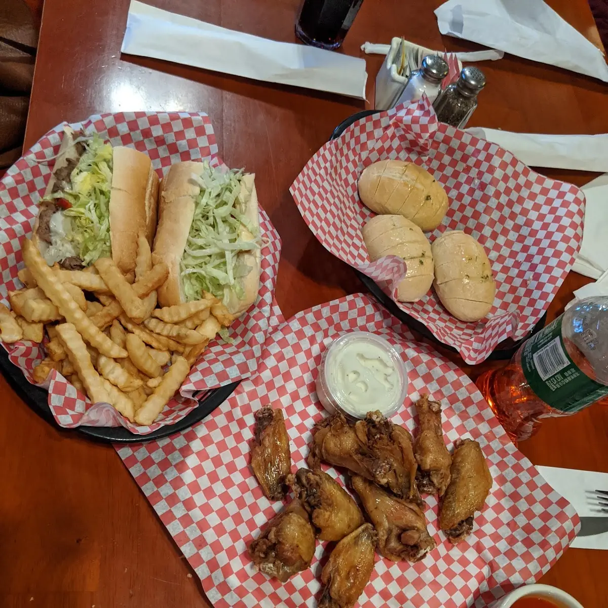 Sliced Warm Bread Philly Cheese Steak Fries Chicken Wings