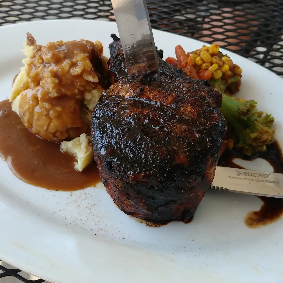 Single Bone in Pork Chop and Eggs