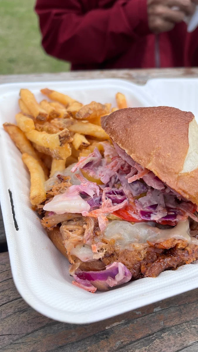 Pull Pork Burger with Fries, The Siding Café