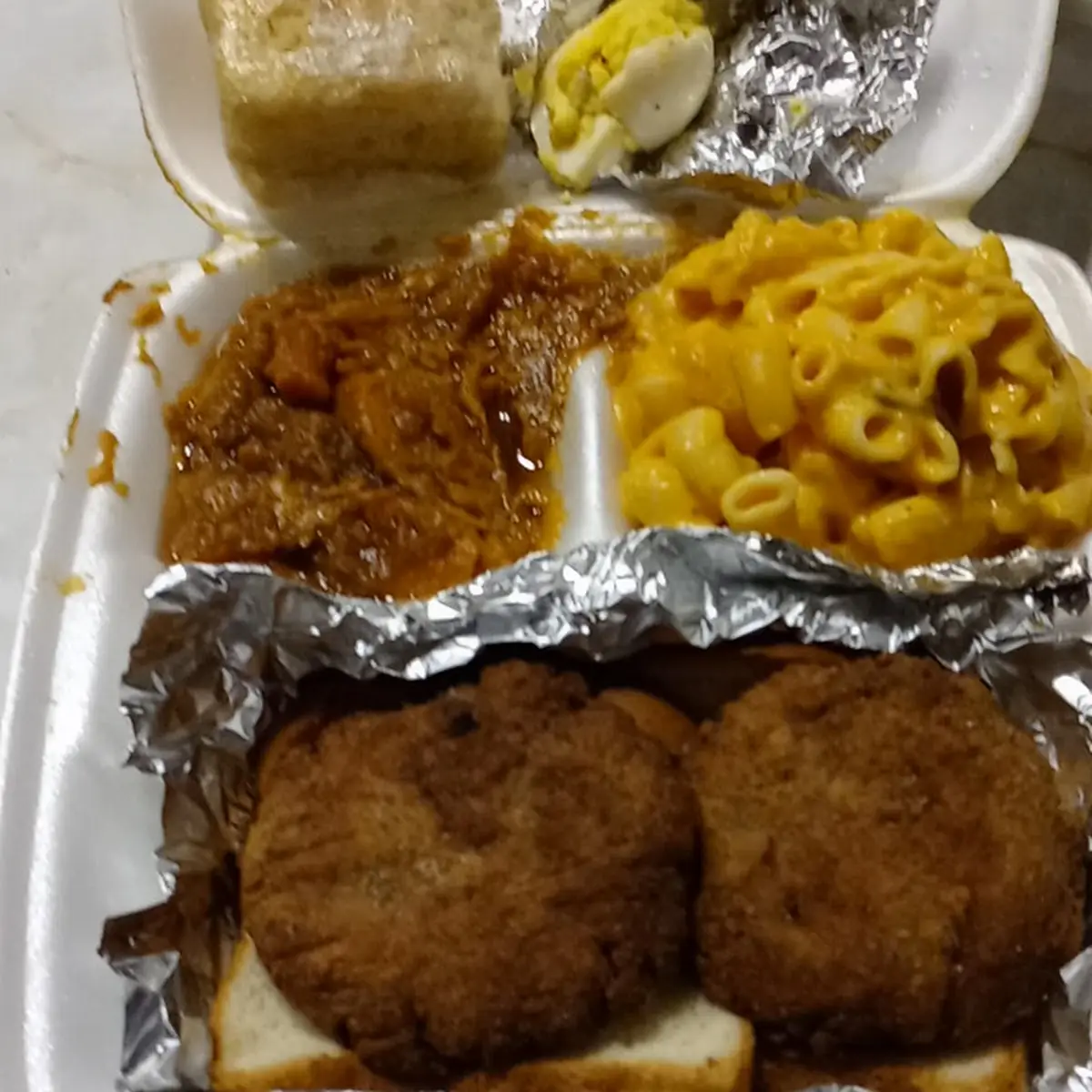 Salmon Croquettes Macaroni and Cheese Sweet Potatoes