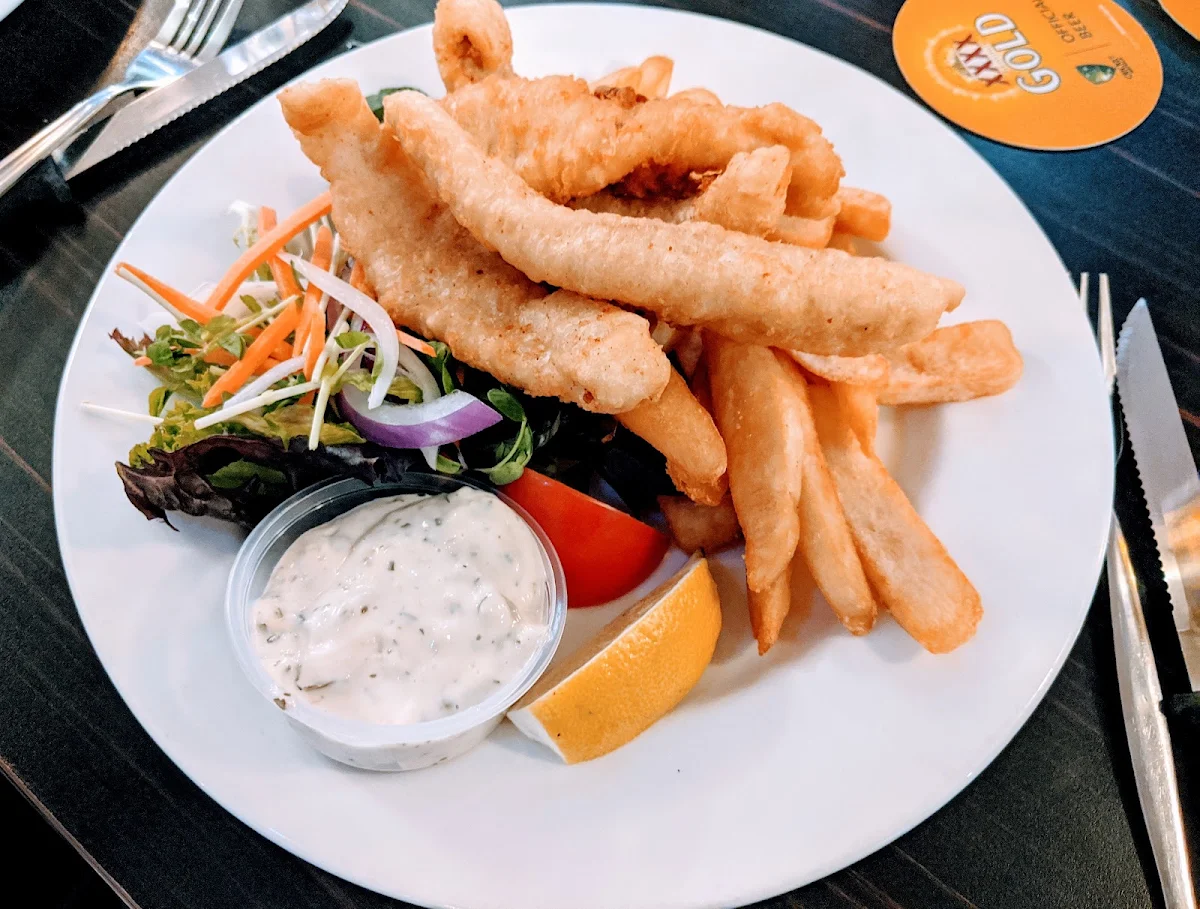 Beer Battered Flat Head Fish and Chips, Blue Cattle Dog Hotel