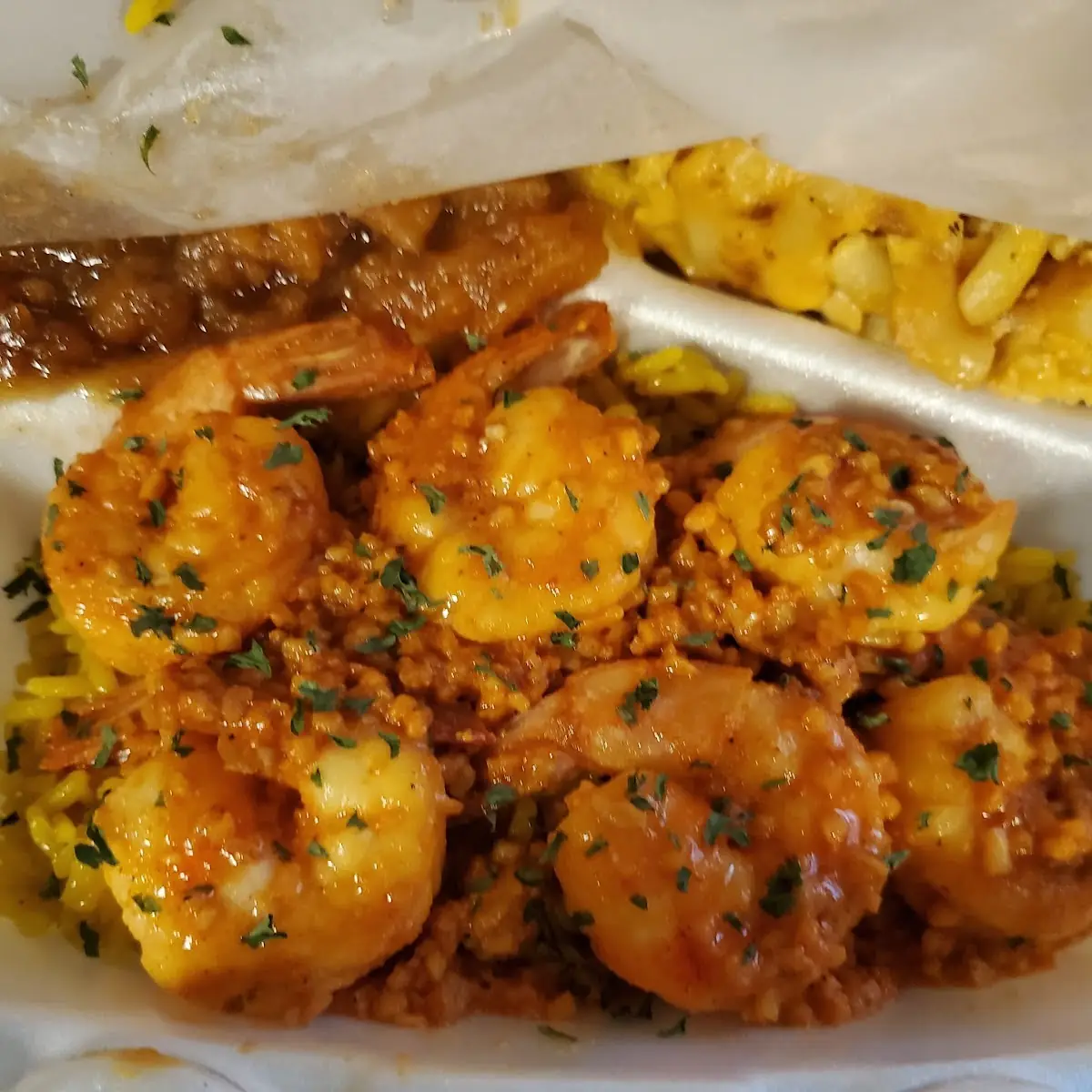 Big Momma Shrimp 1 2 DZ over Yellow Rice