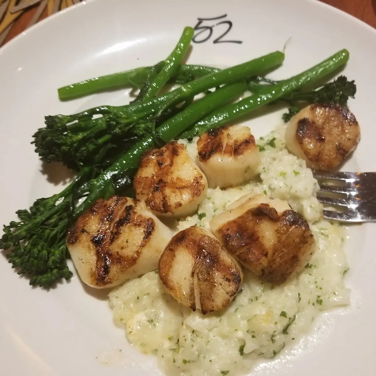Caramelized Grilled Sea Scallops Roasted Asparagus and Mascarpone Risotto