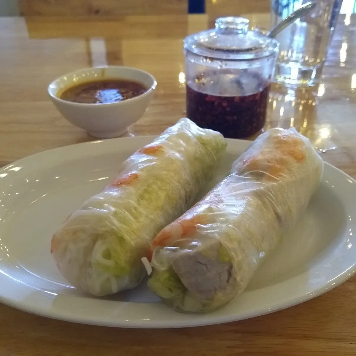 Shrimp and Chicken Spring Rolls with Peanut Sauce