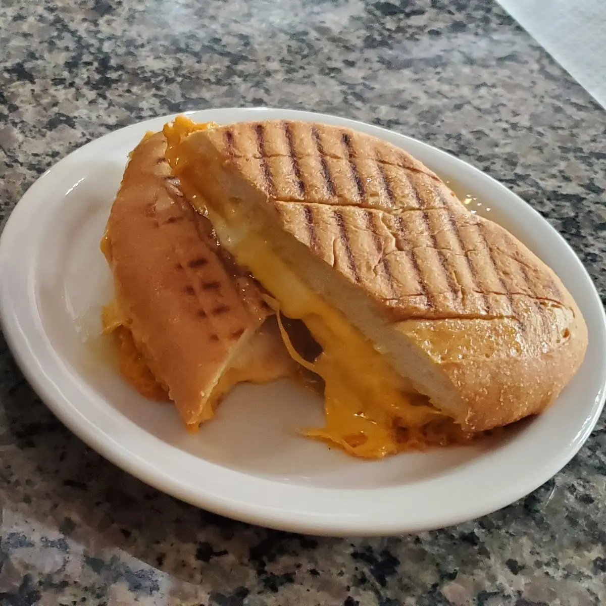 Grilled Cheese Sandwich and Latte