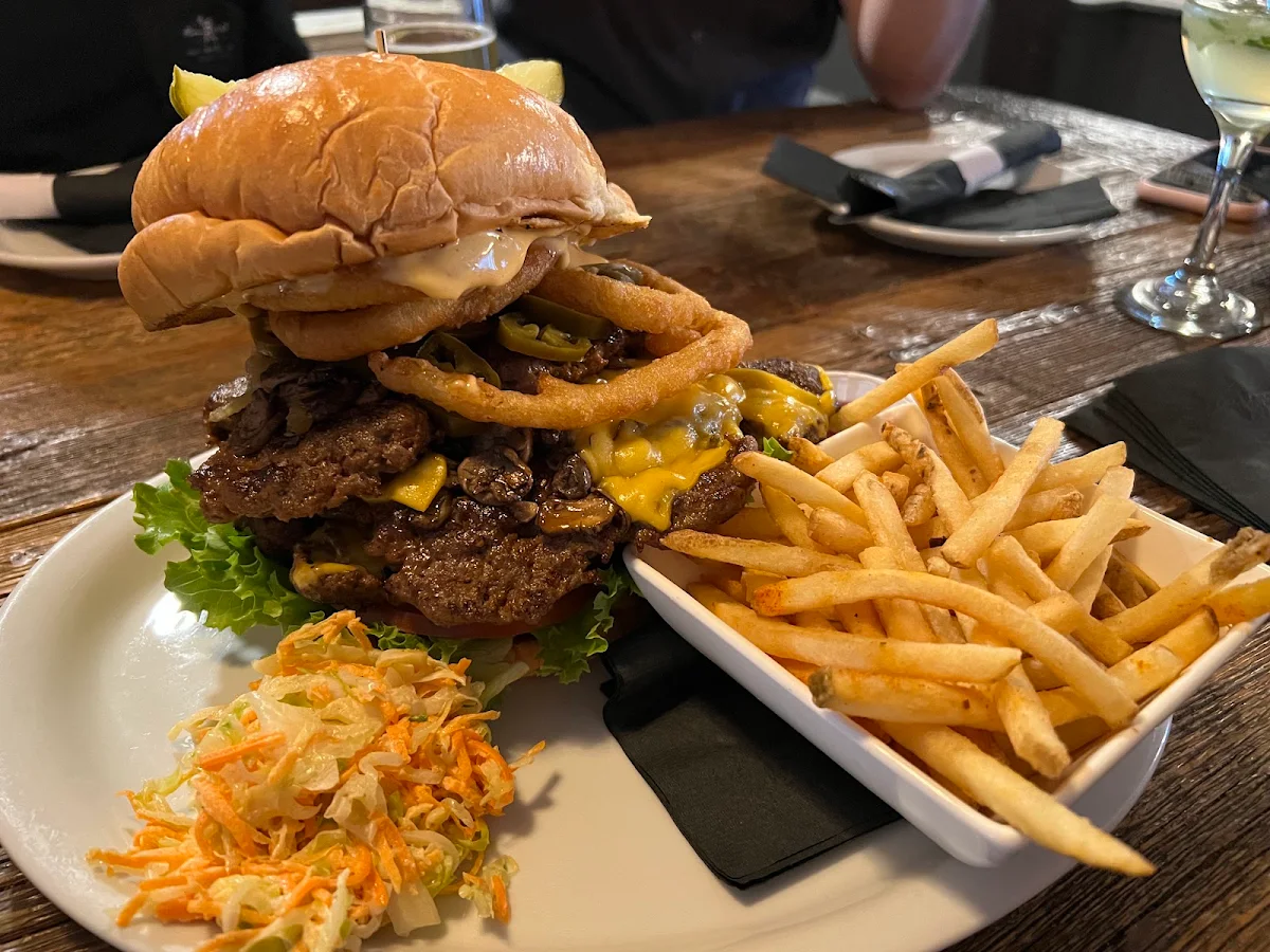 The Rose Mega Burger with Fries, Rose & Crown Restaurant & Pub