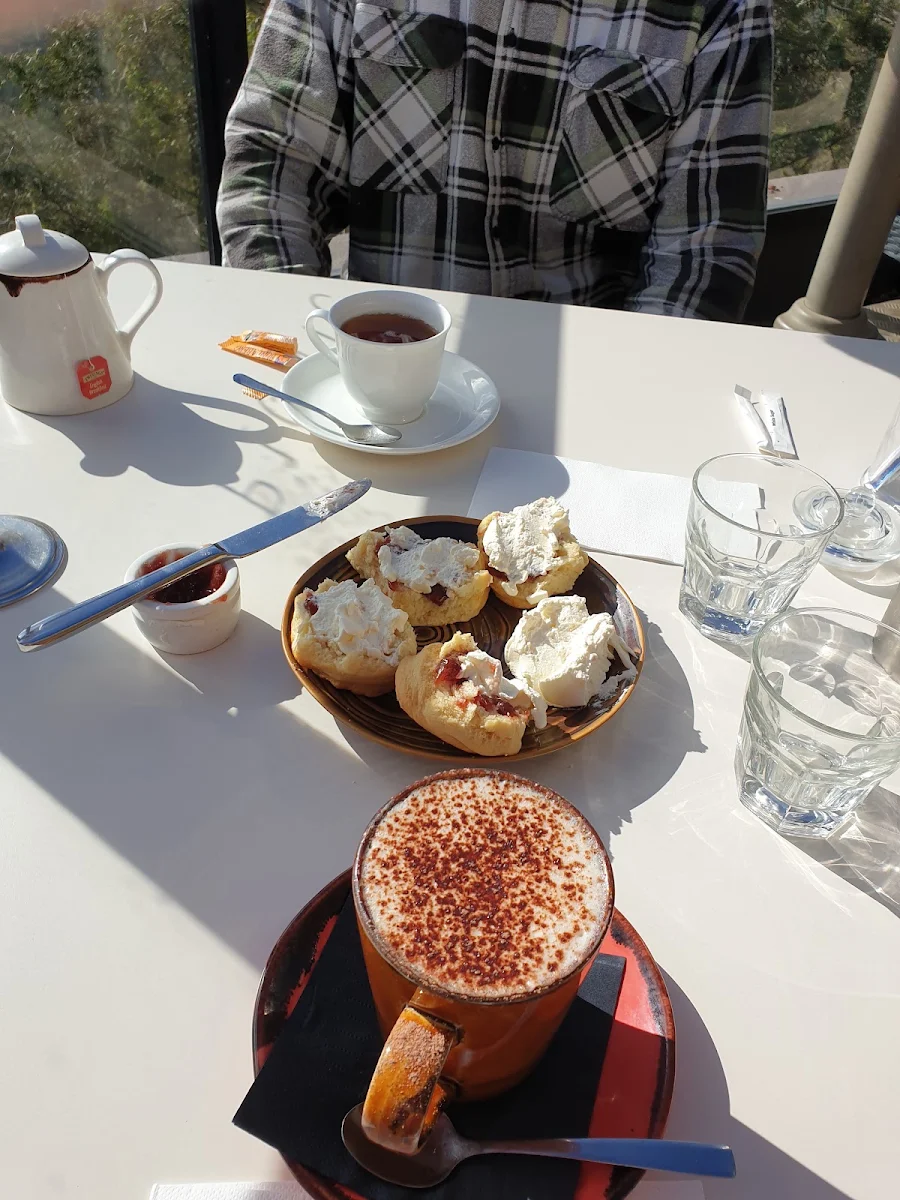Pot of Tea Cappuccin in a Mug and Scones with Jam and Cream, Picnic Point Toowoomba