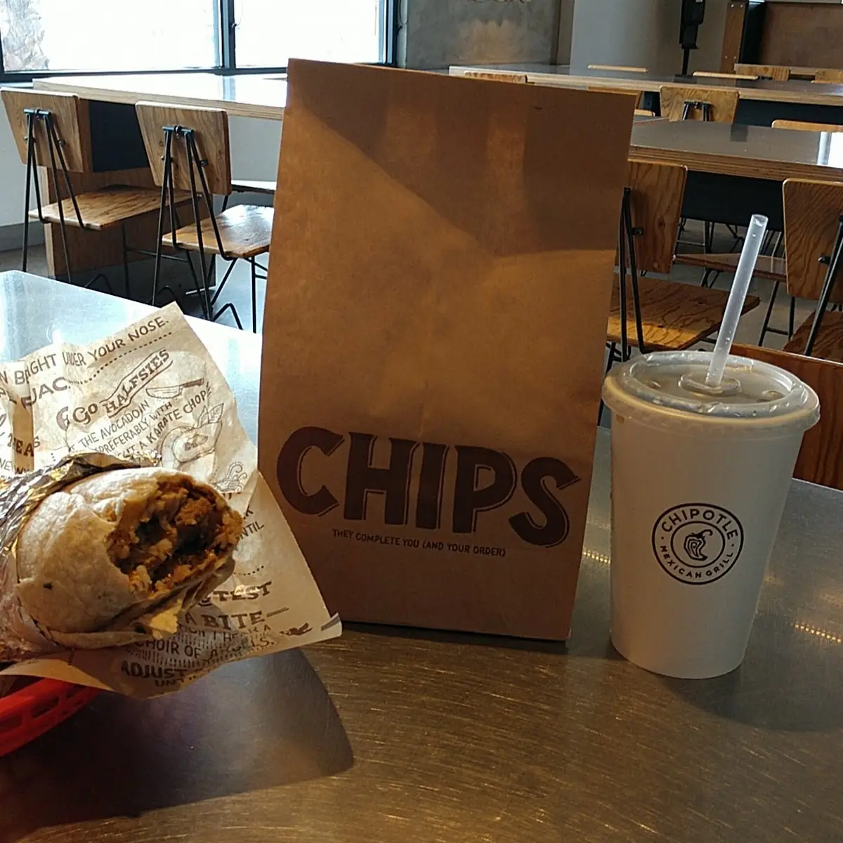 Chicken Burrito and Chips