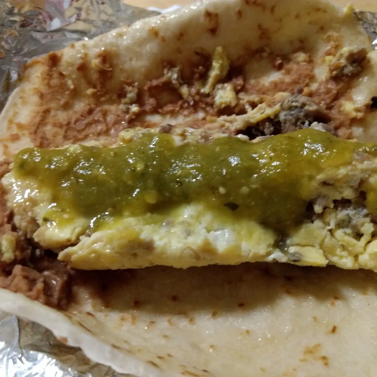 Egg Sausage and Bean Burrito