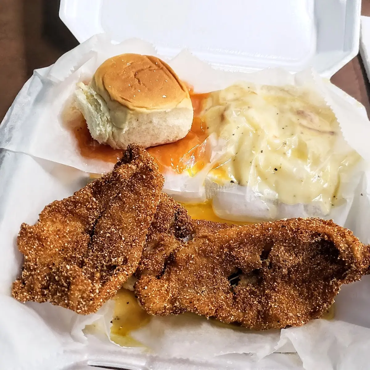 Fried Catfish Yummmy Mashed Potatoes with a Lil Gravy and Yams