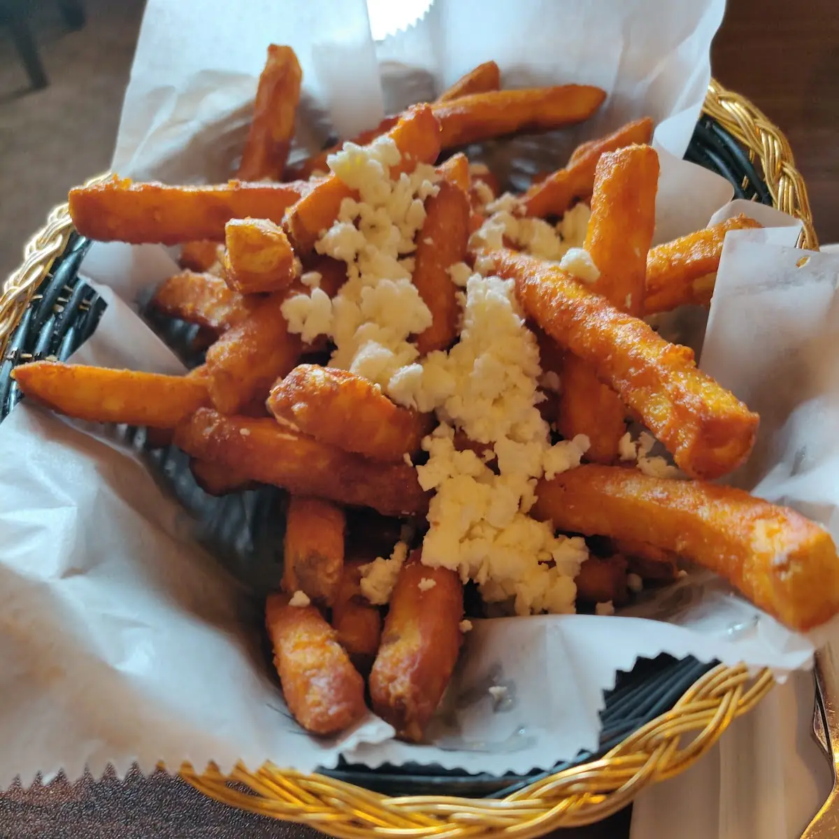 Fries with Cheese and Hot Sauce