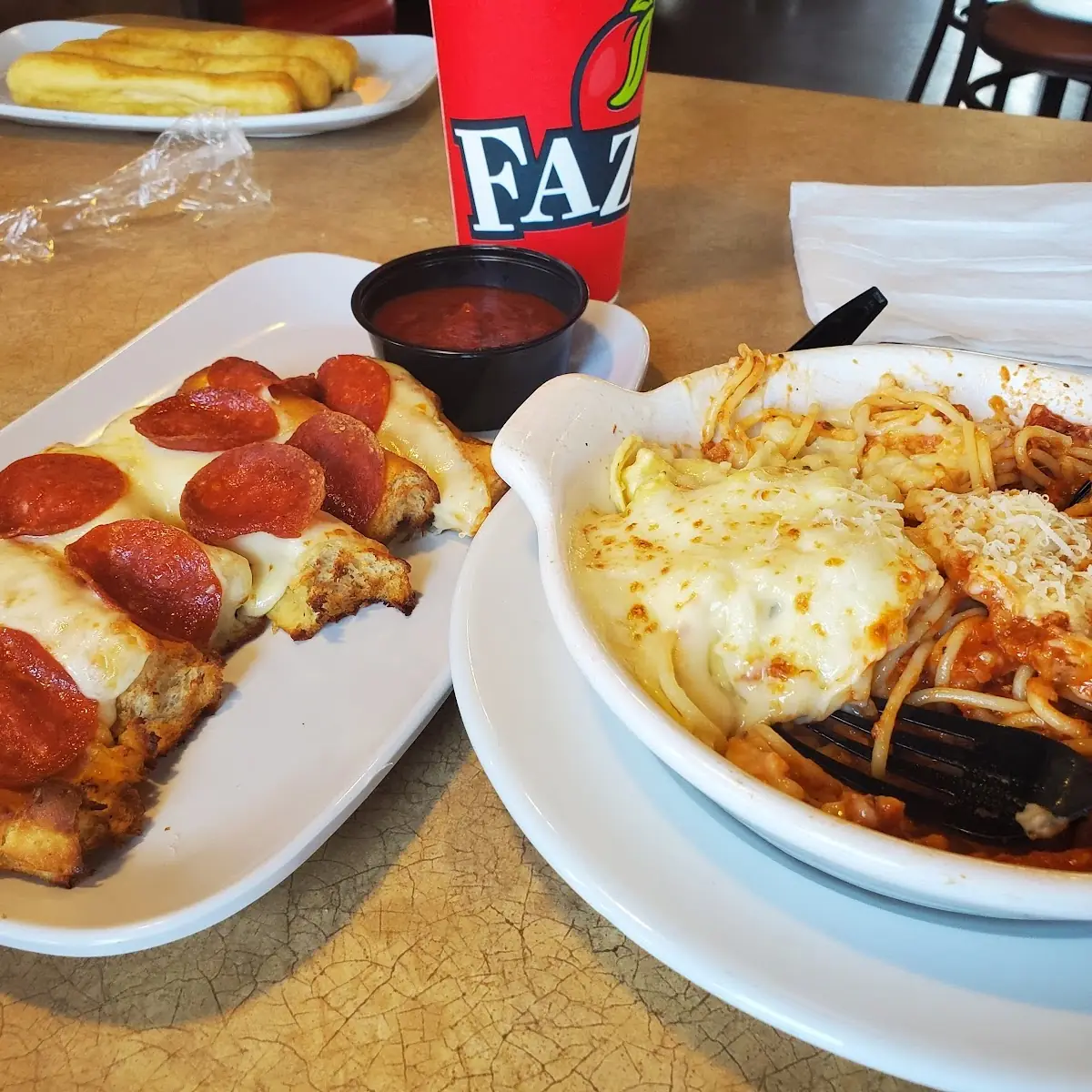 Pepperoni Pizza Bread Sticks and Pasta Sampler Platter