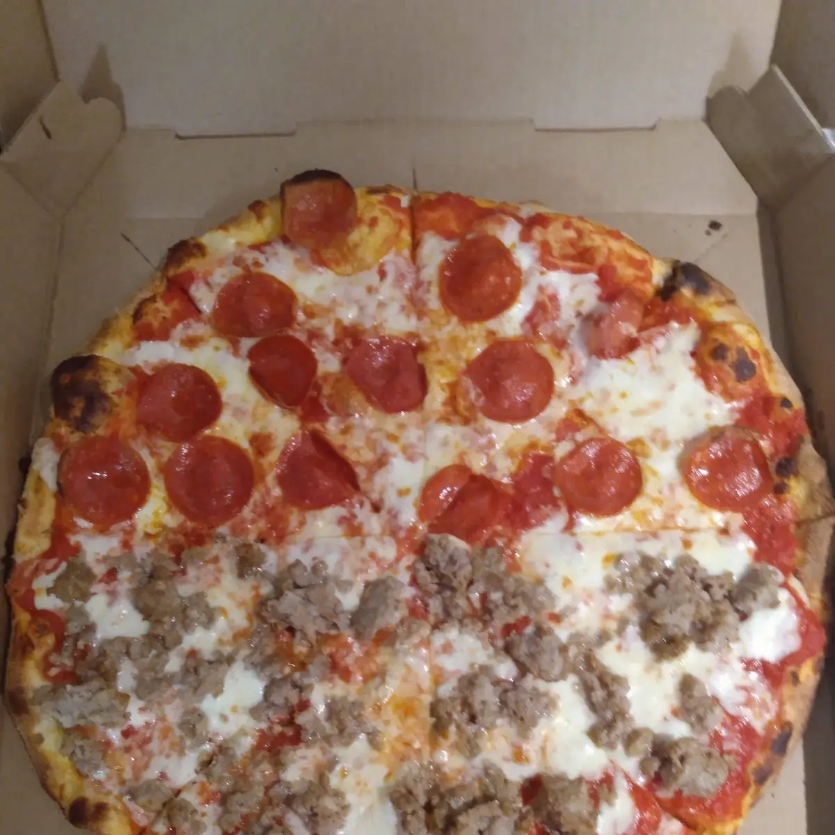 Half Pepperoni Half Sausage Pizza