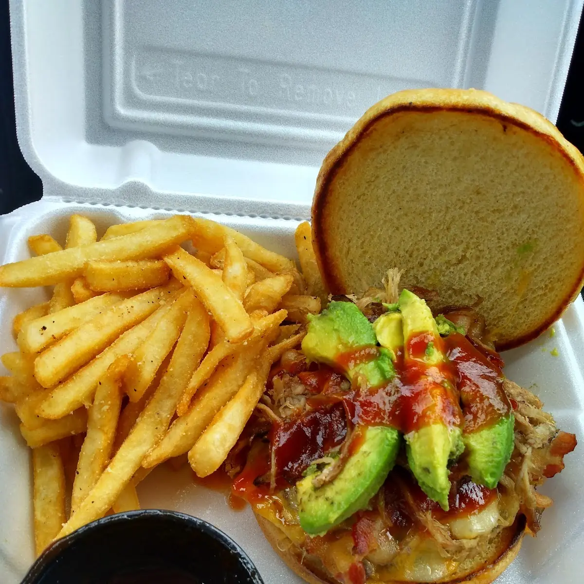 BYOB Burger with Swiss American Cheese Pulled Pork Bacon and Avocado