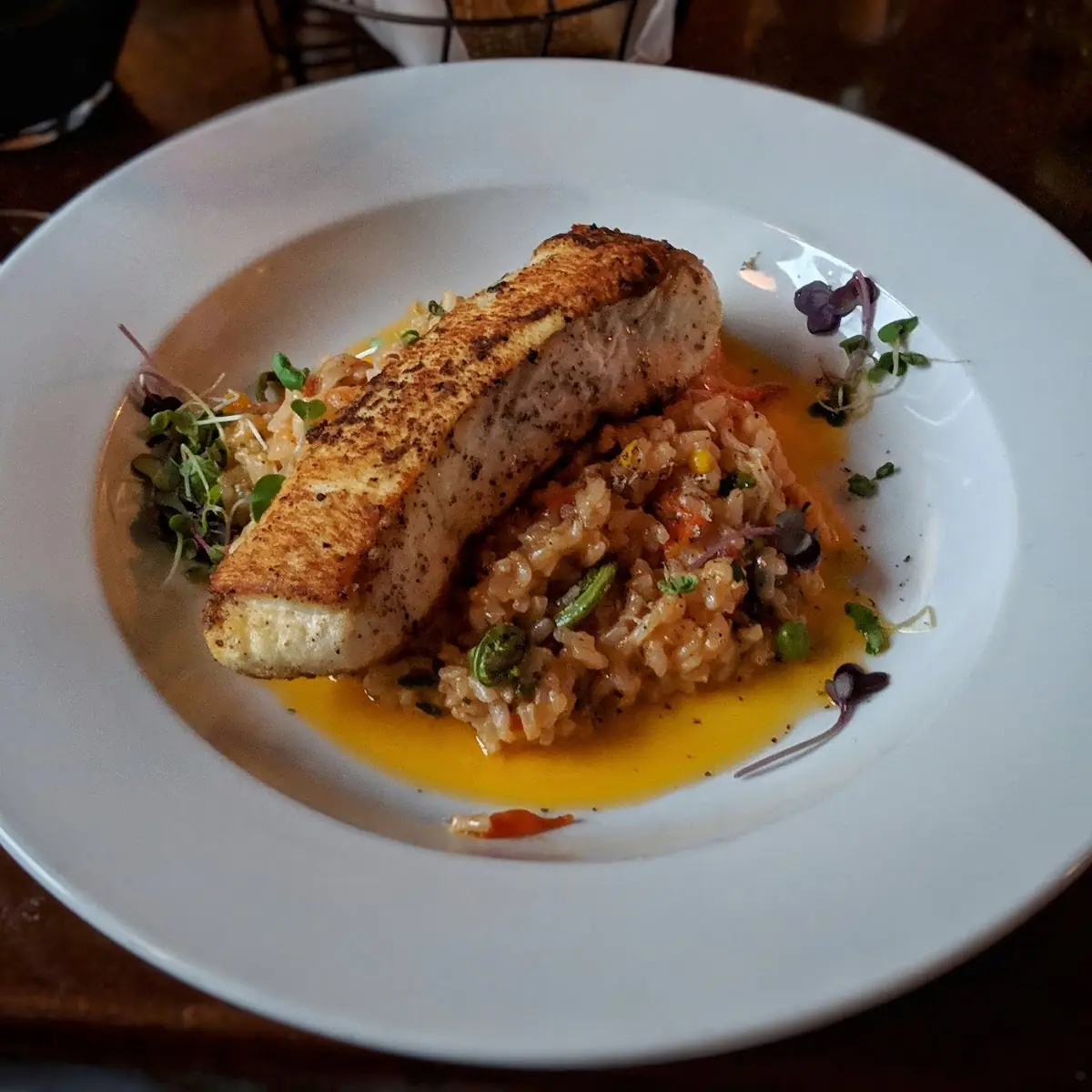 Seared Salmon over Rice