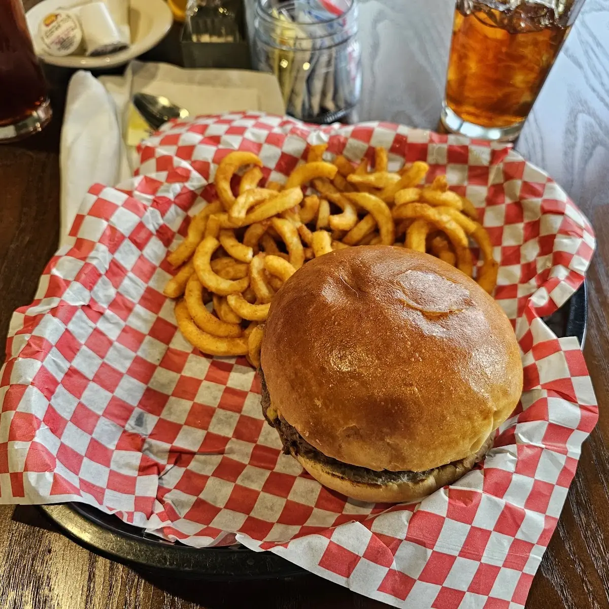Burger and Curly Fries