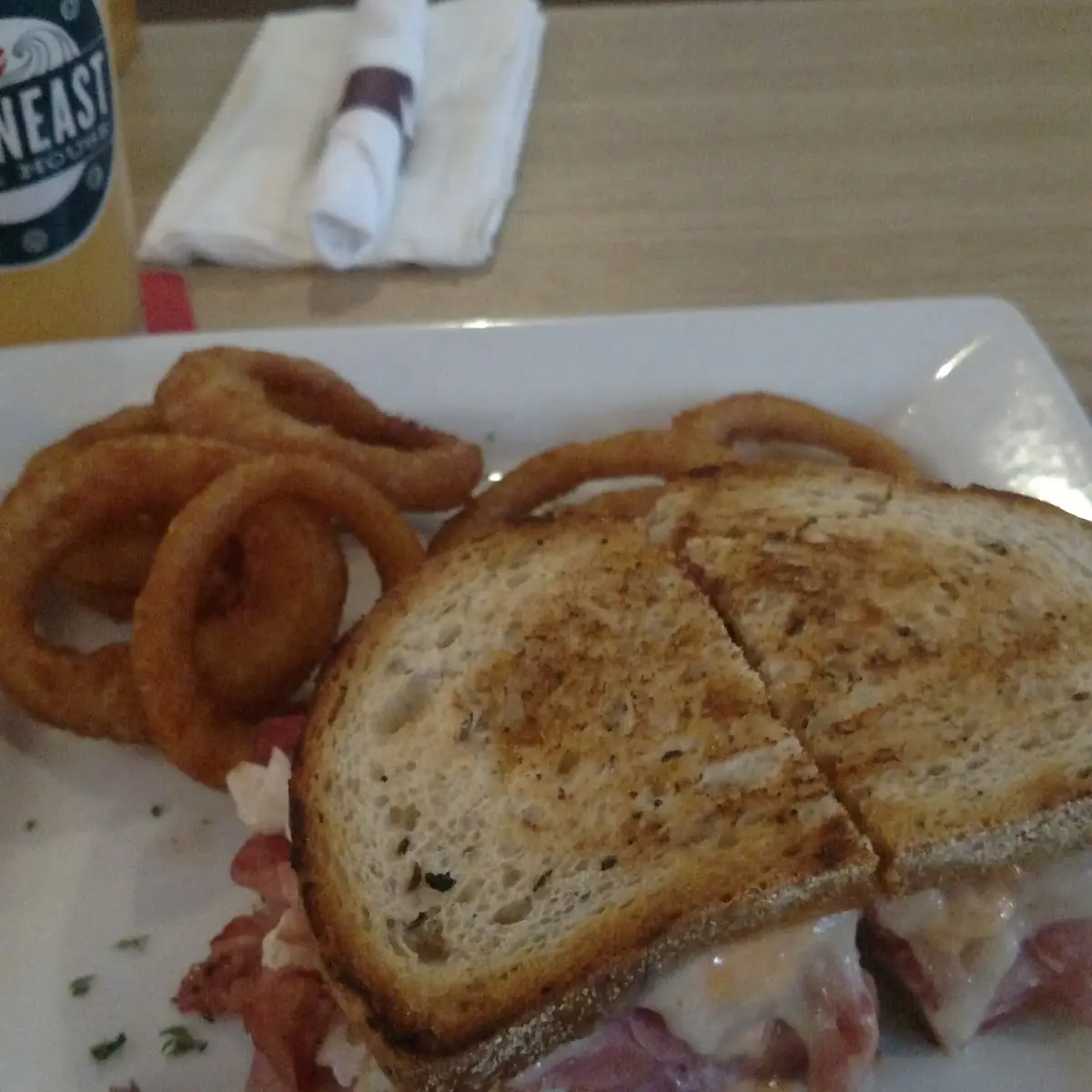 Corned Beef Reuben and Onion Rings