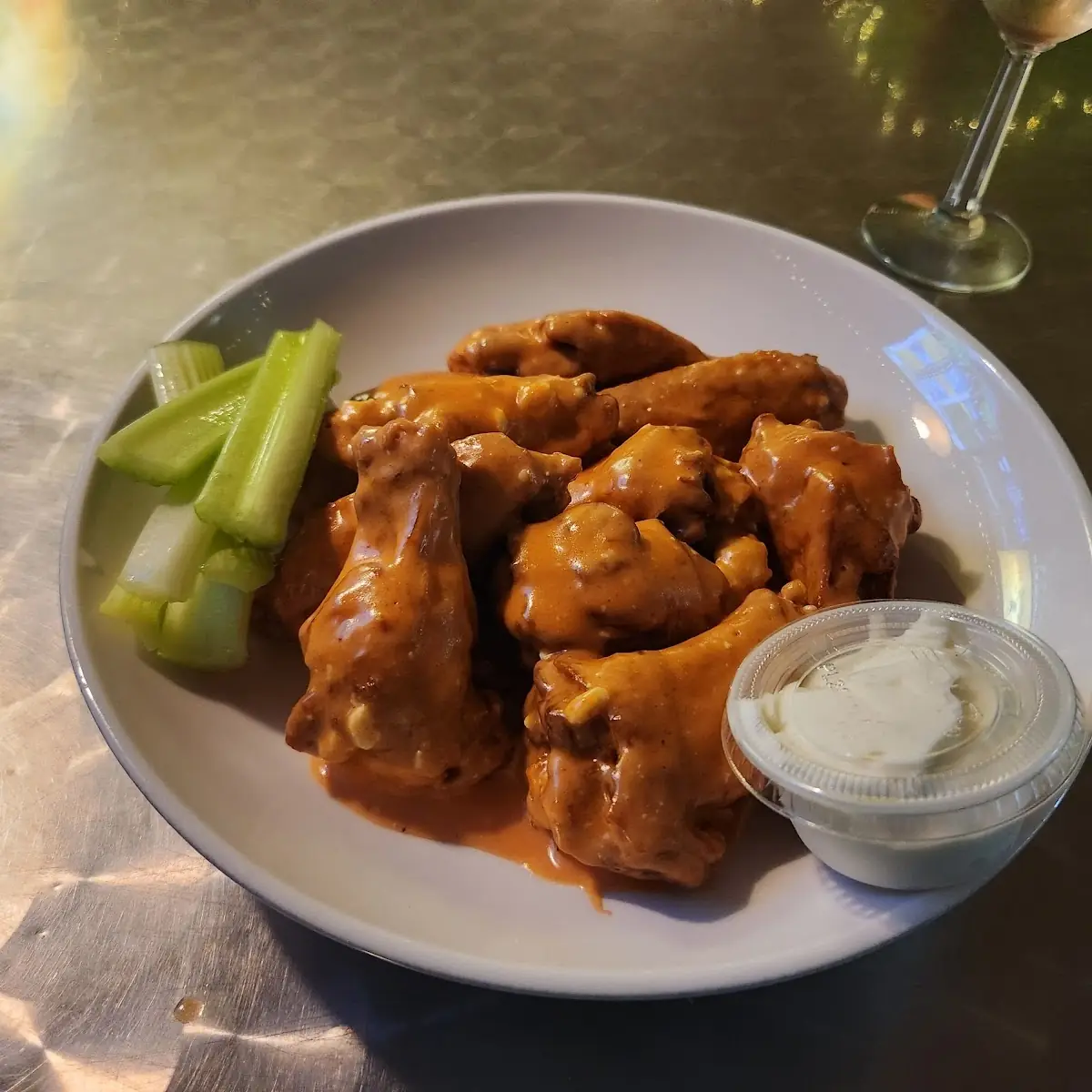 Wings with Pub Sauce and Blue Cheese with Celery