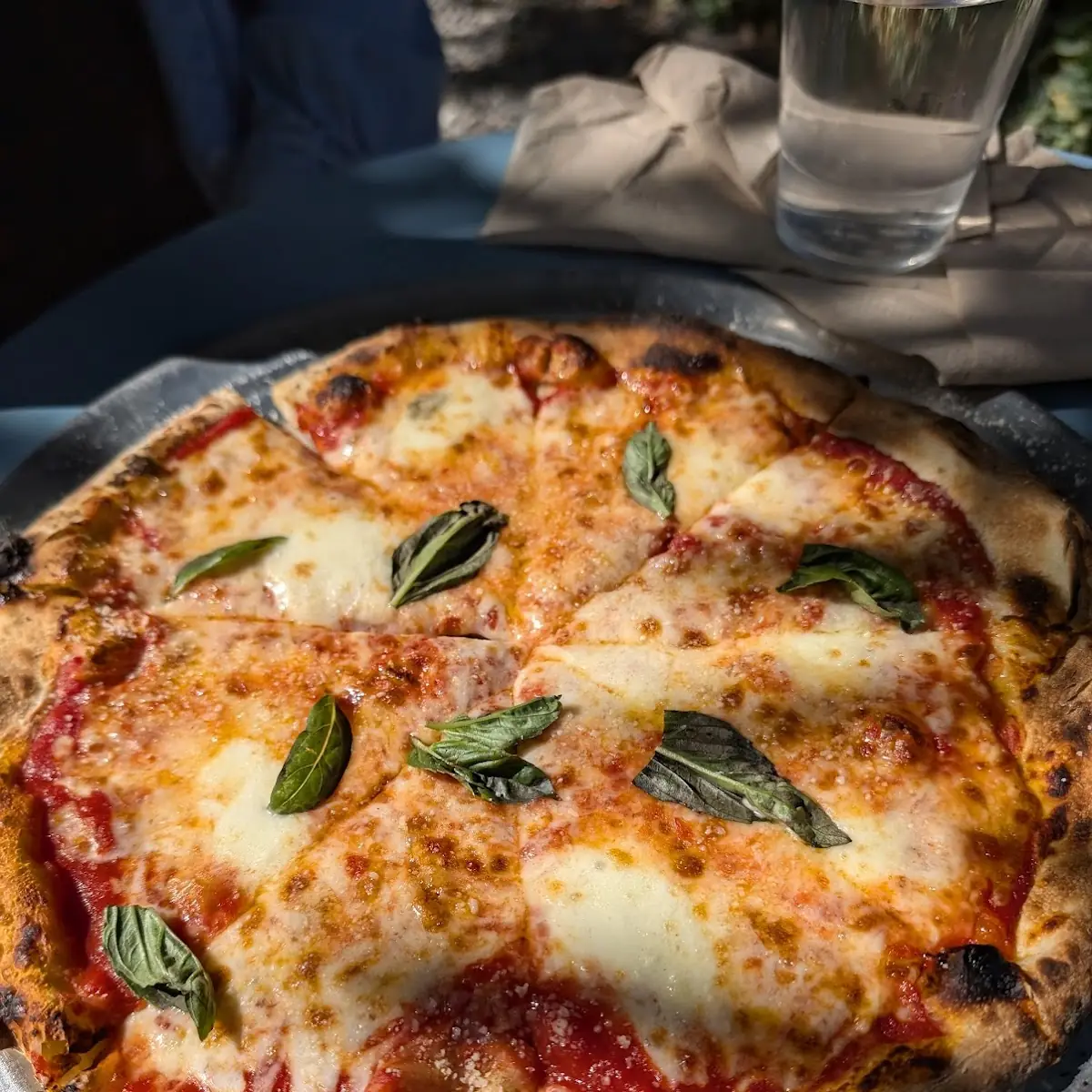 Neapolitan Style Pizza with Basil Leaves