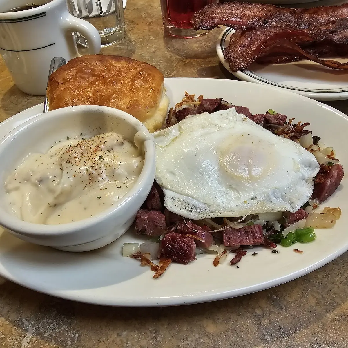 Eggs Benedict and Corned Beef Hash