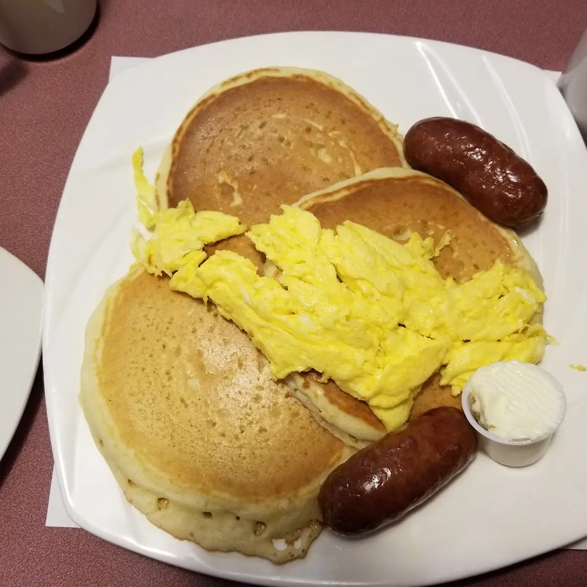 Pancakes with Scrambled Eggs and Sausage