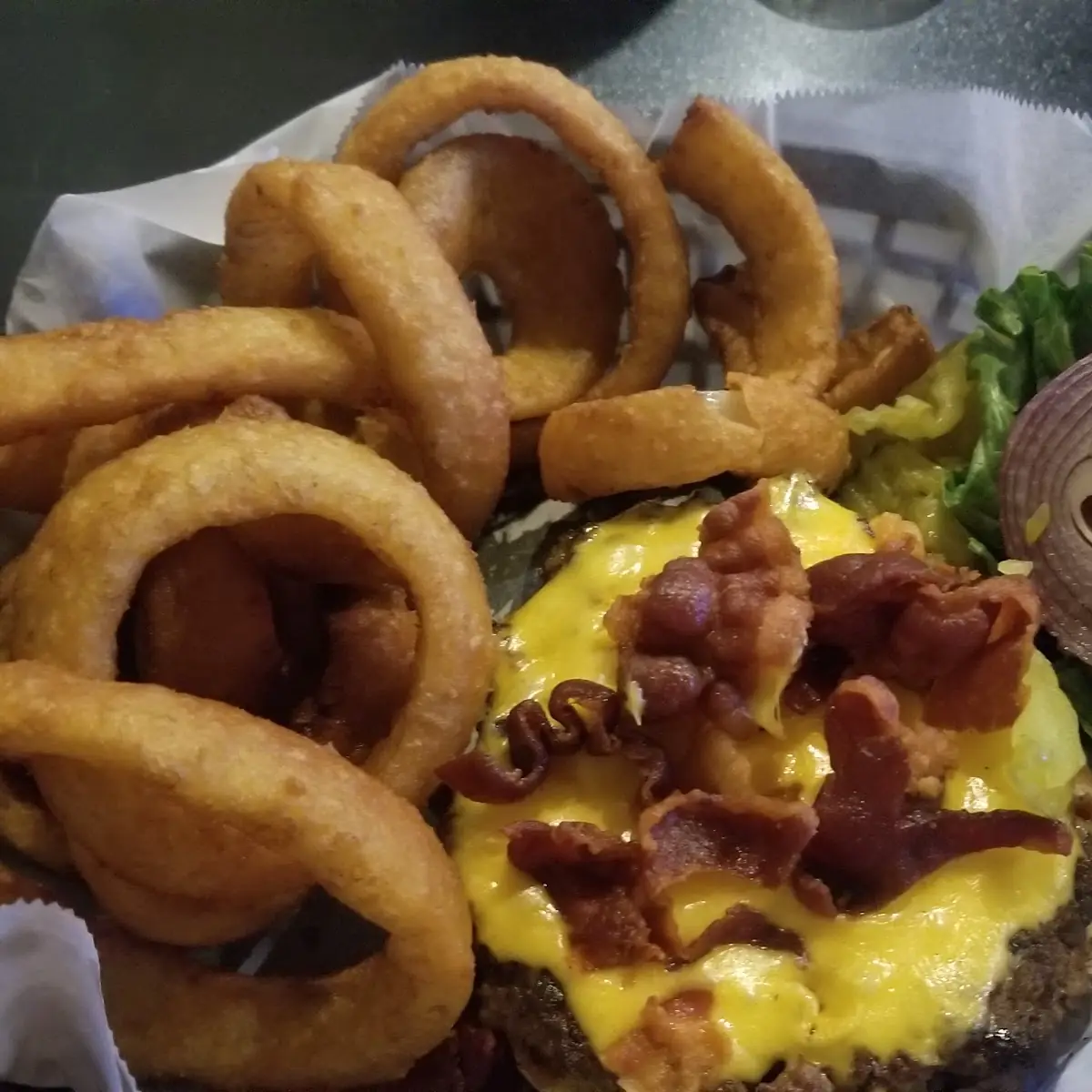 Bacon Cheeseburger with Onion Rings