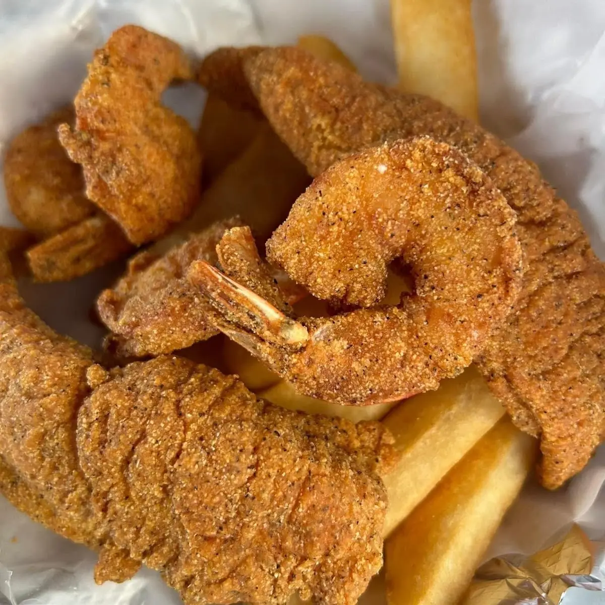 Deep Fried Salmon and Fried Shrimp