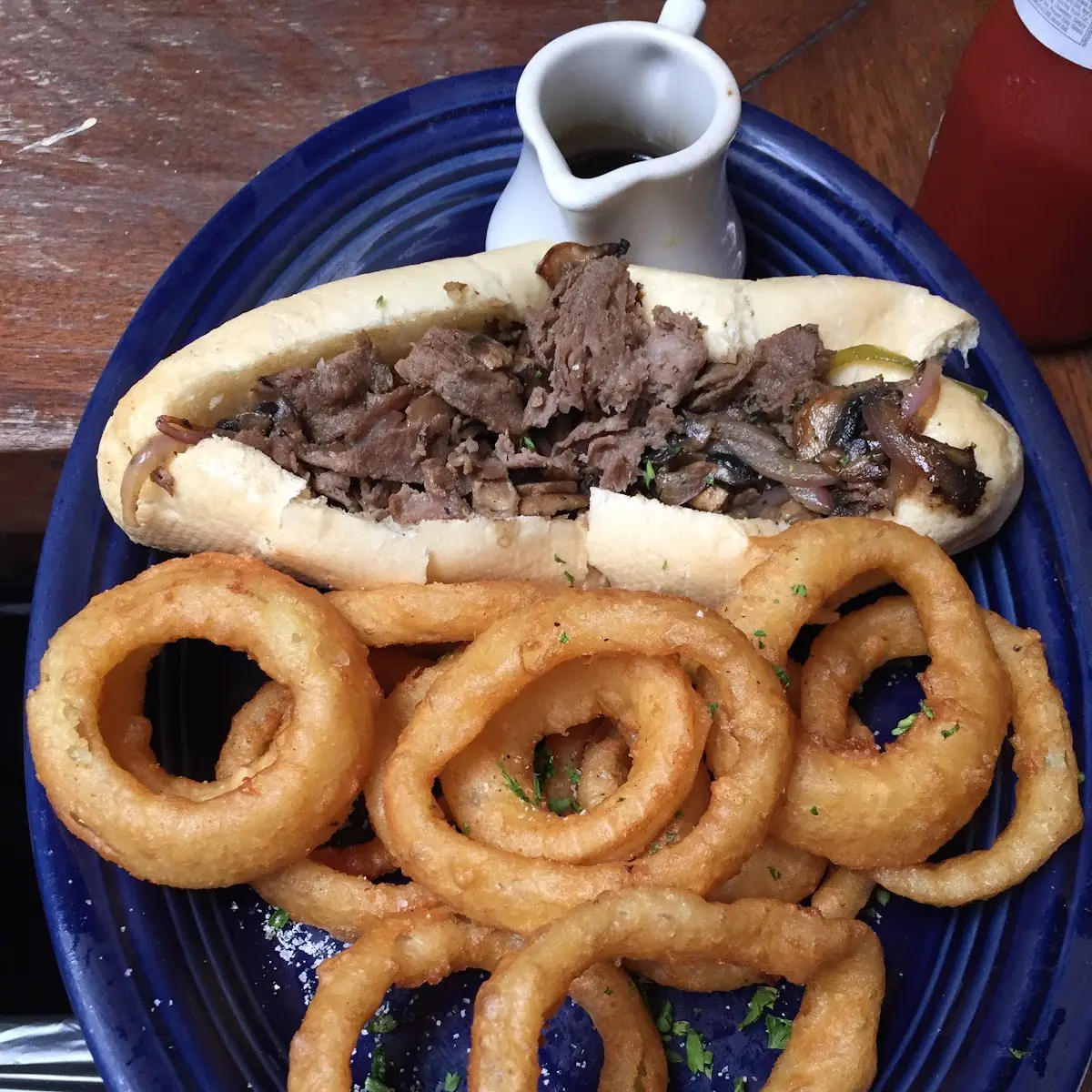 French Dip and Onion Rings