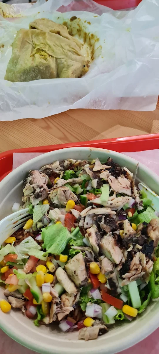 Jerk Chicken Salad, Lena's Roti & Doubles