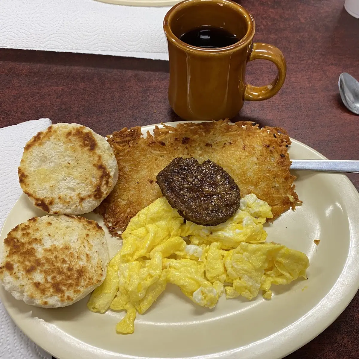 Eggs Sausage and Hash Browns