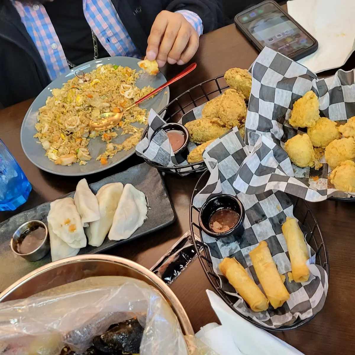 Wings Lobster Balls Spring Rolls and Seafood Rice