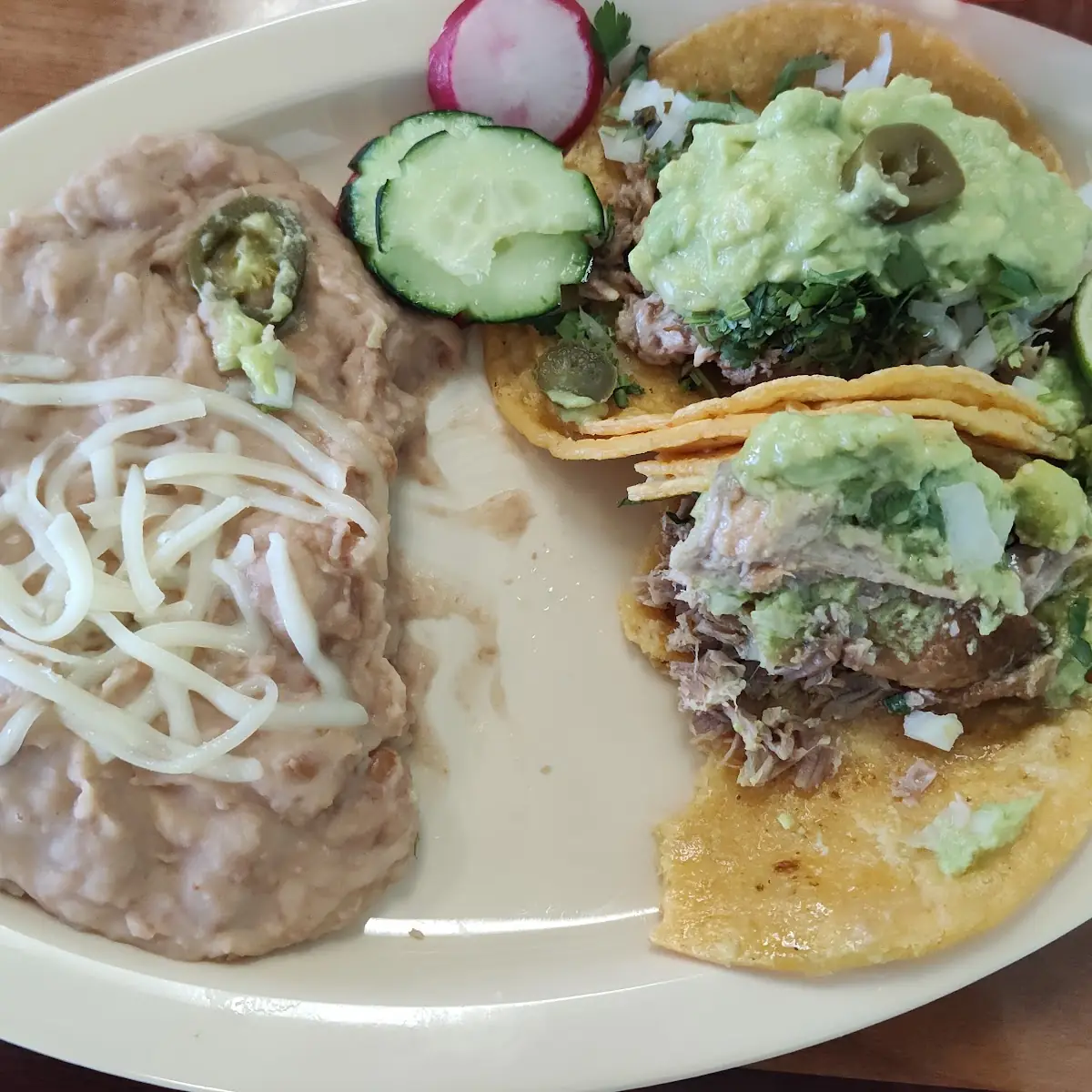Carnitas Tacos with Refried Beans