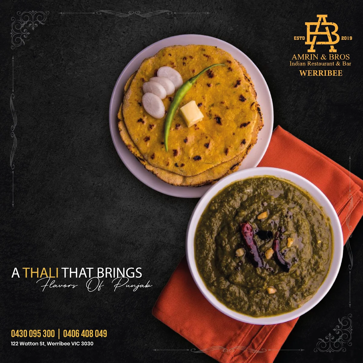Saag Makki Di Roti, Amrin and Bros Indian Restaurant & Bar