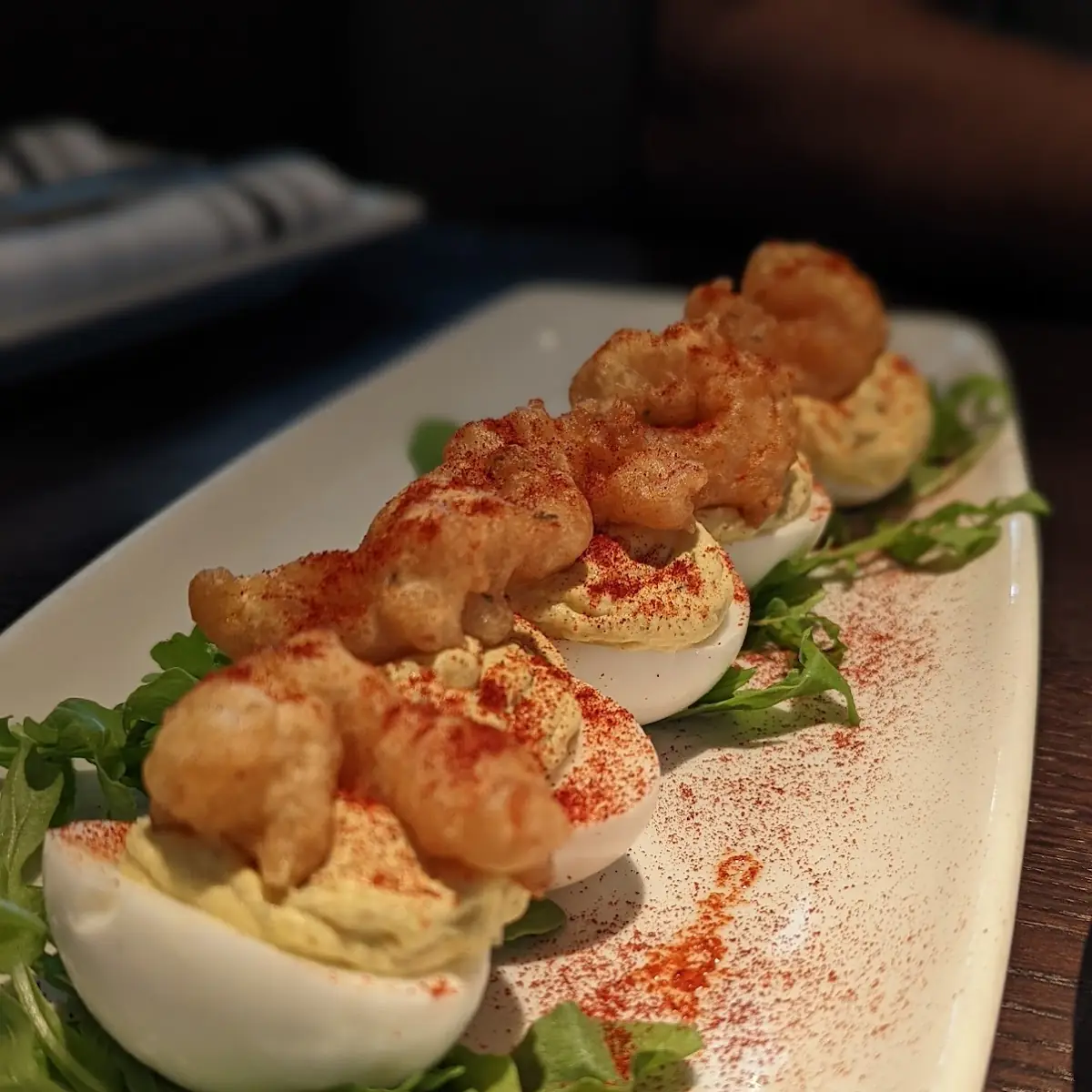 Crispy Shrimp Deviled Eggs