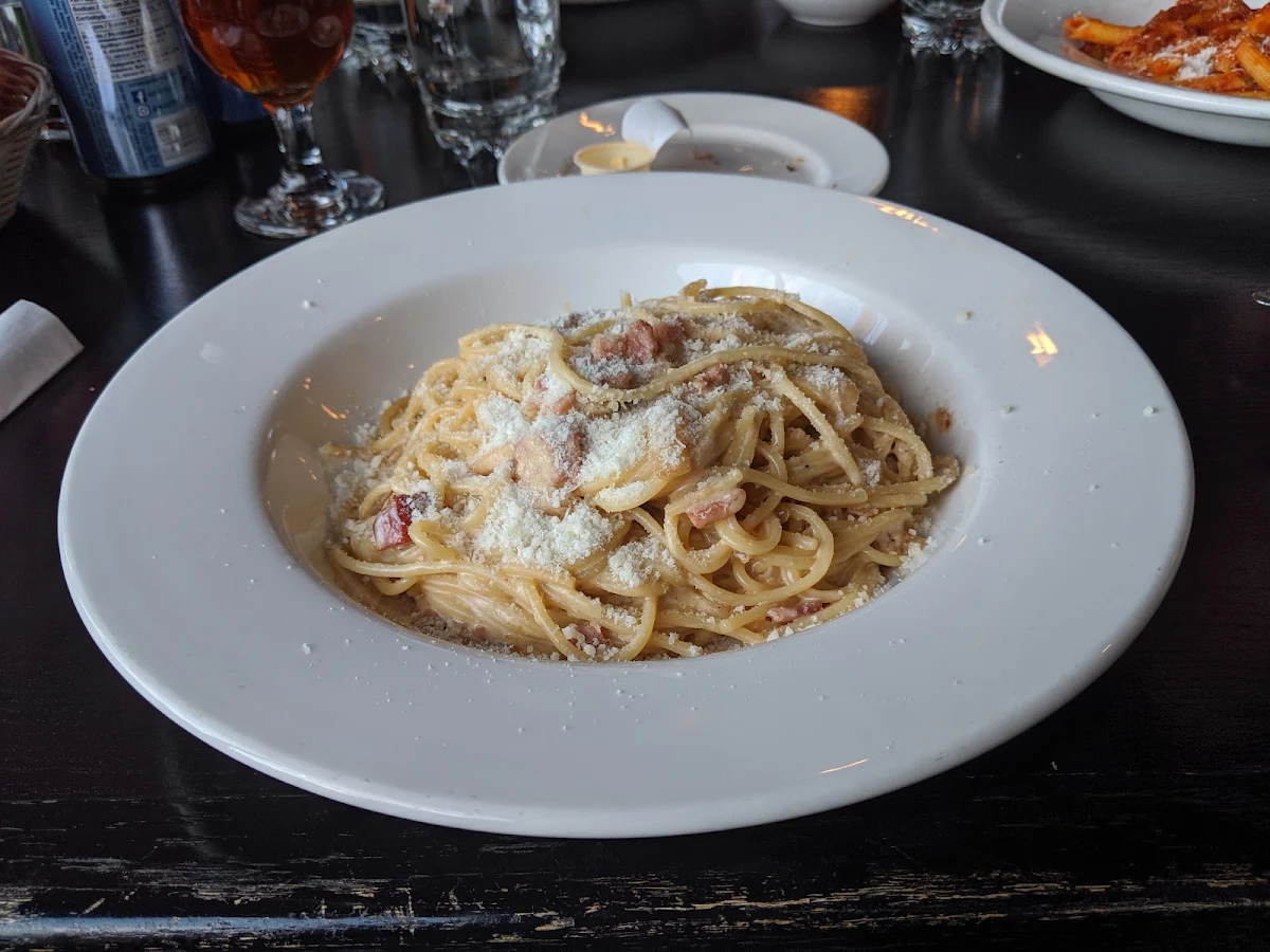 Spaghetti Carbonara Pasta with Alfredo Sauce, Trattoria Caffè Italia