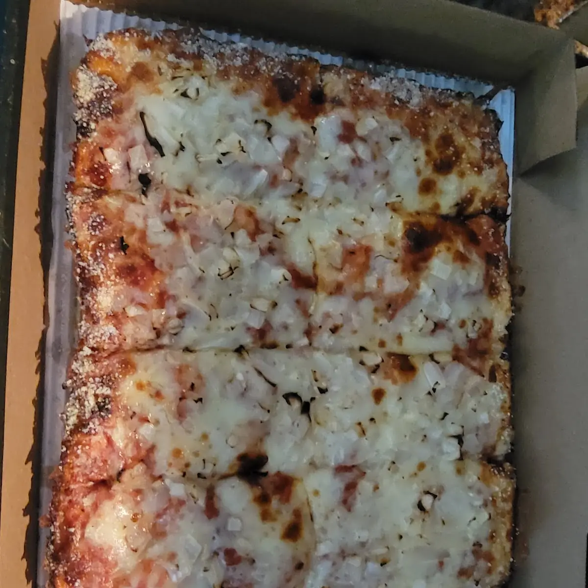 Detroit Deep Dish Cheese Pizza with Onions