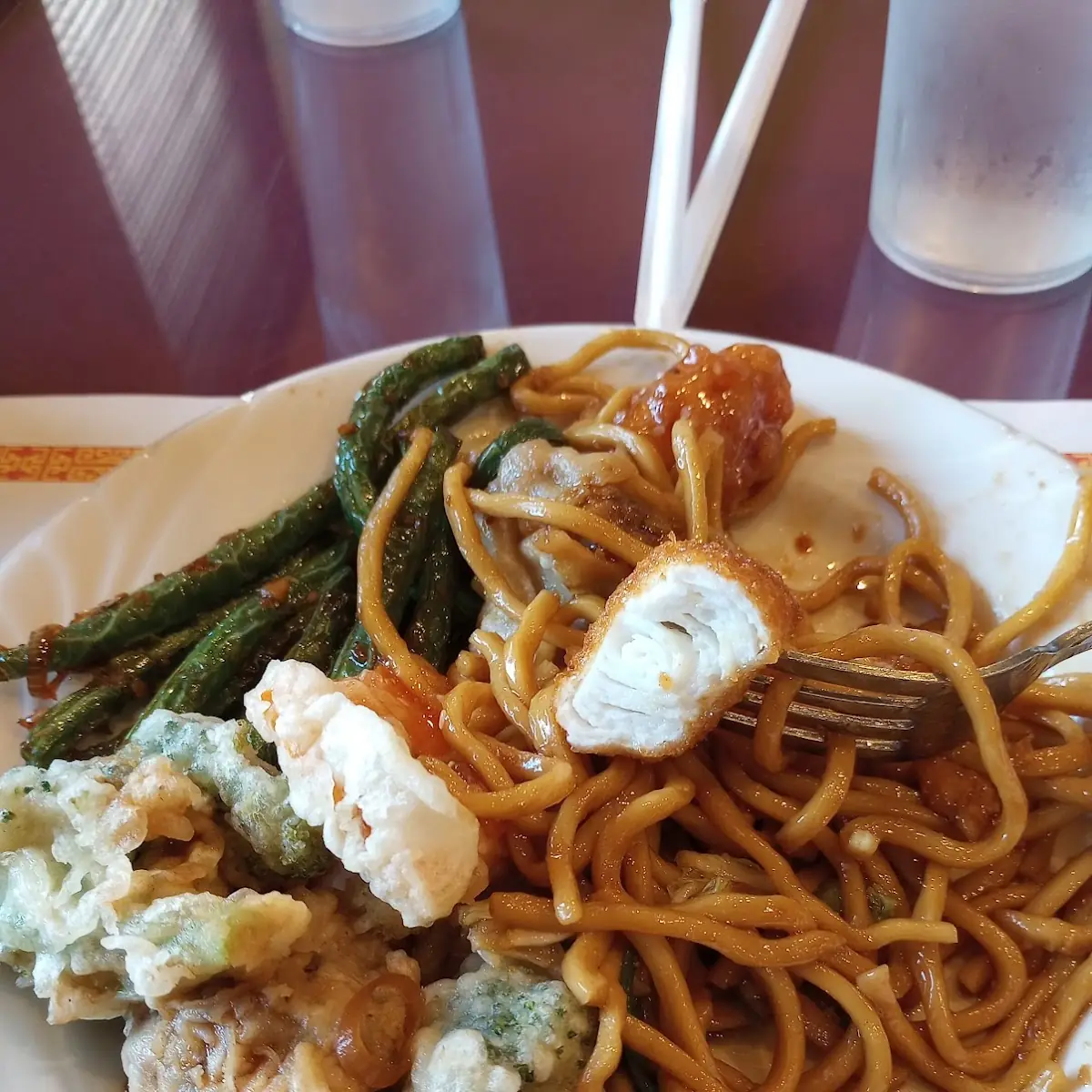 Lo Mein Fried Scallops and Green Beans