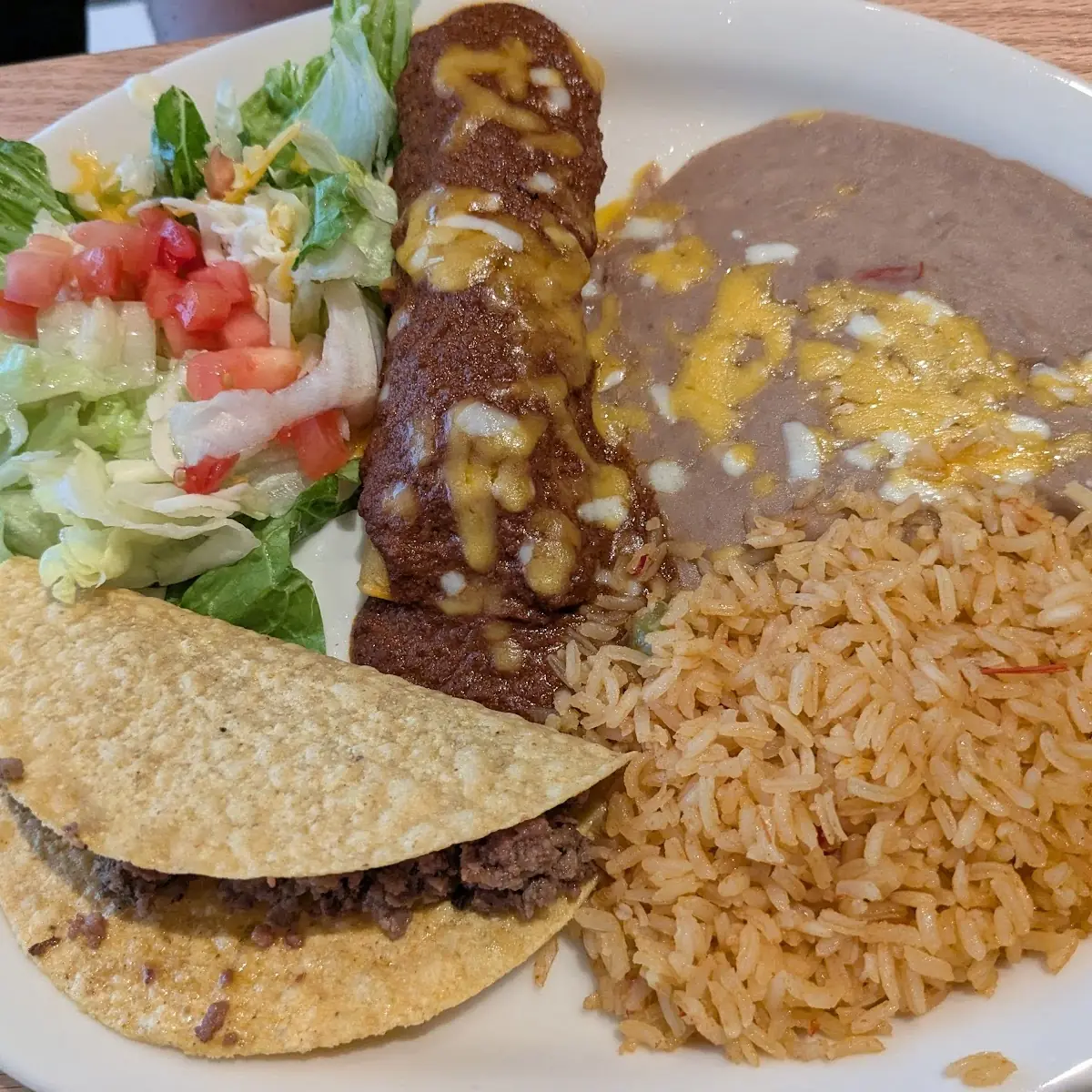 Beef Enchilada and Crispy Taco
