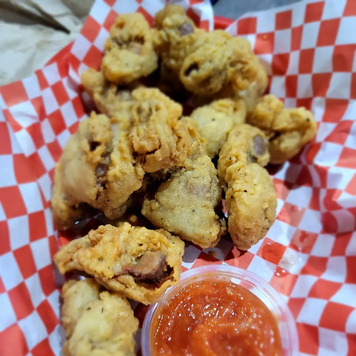 Fried Chicken Gizzards with Cocktail Sauce