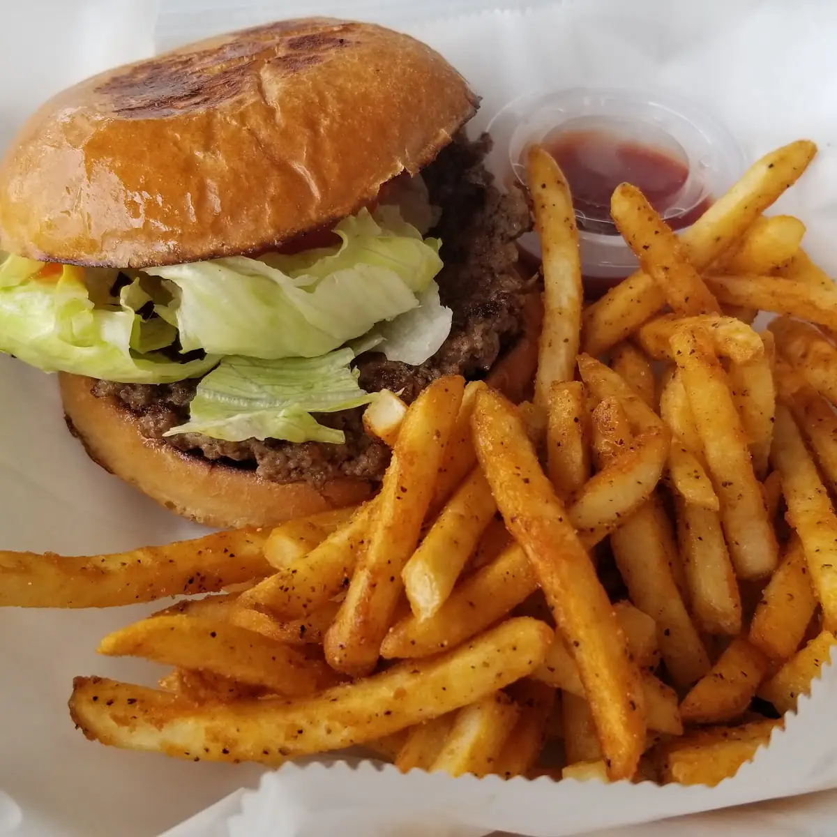 Burger and Seasoned Fries