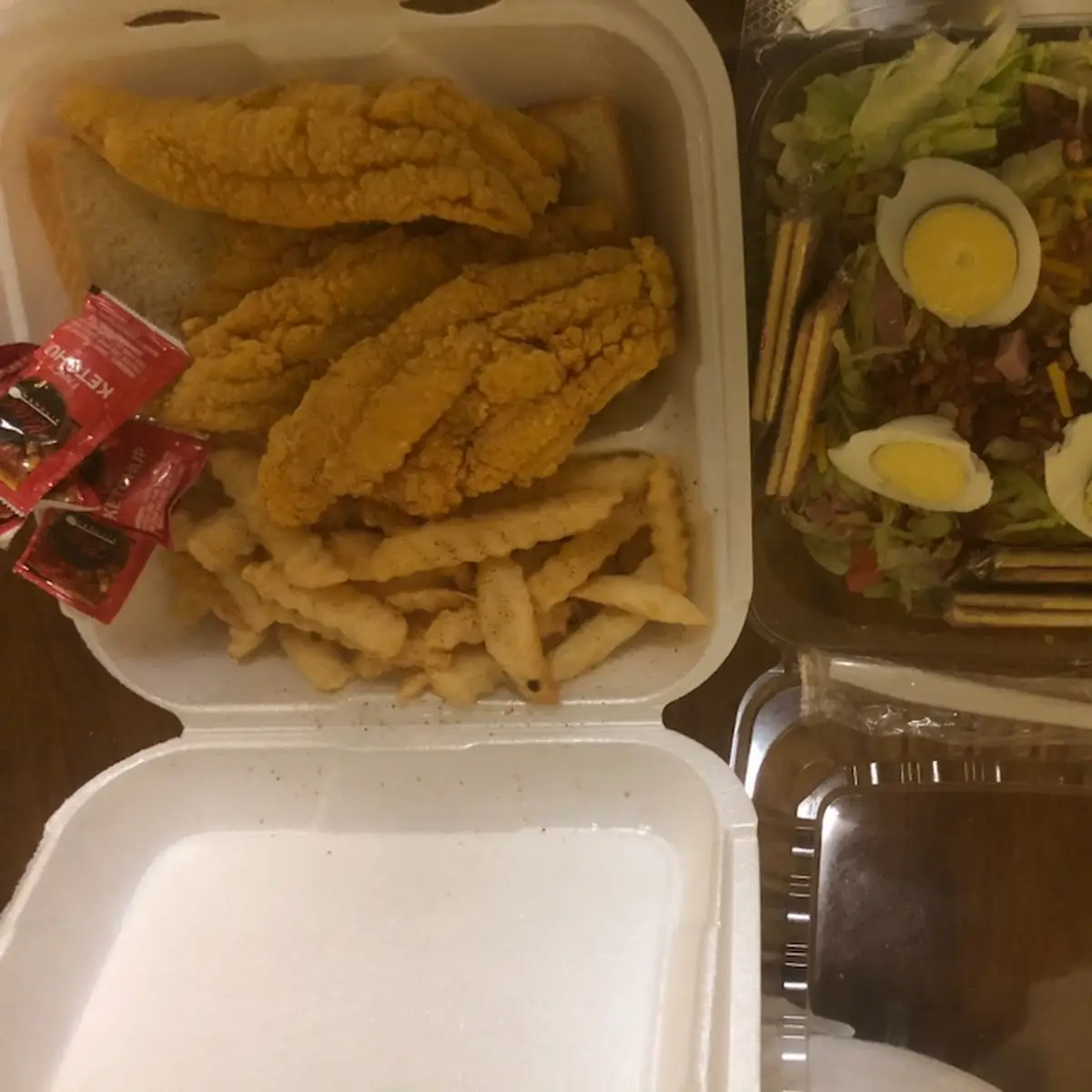 Chef Salad with Large Catfish and Double Fries
