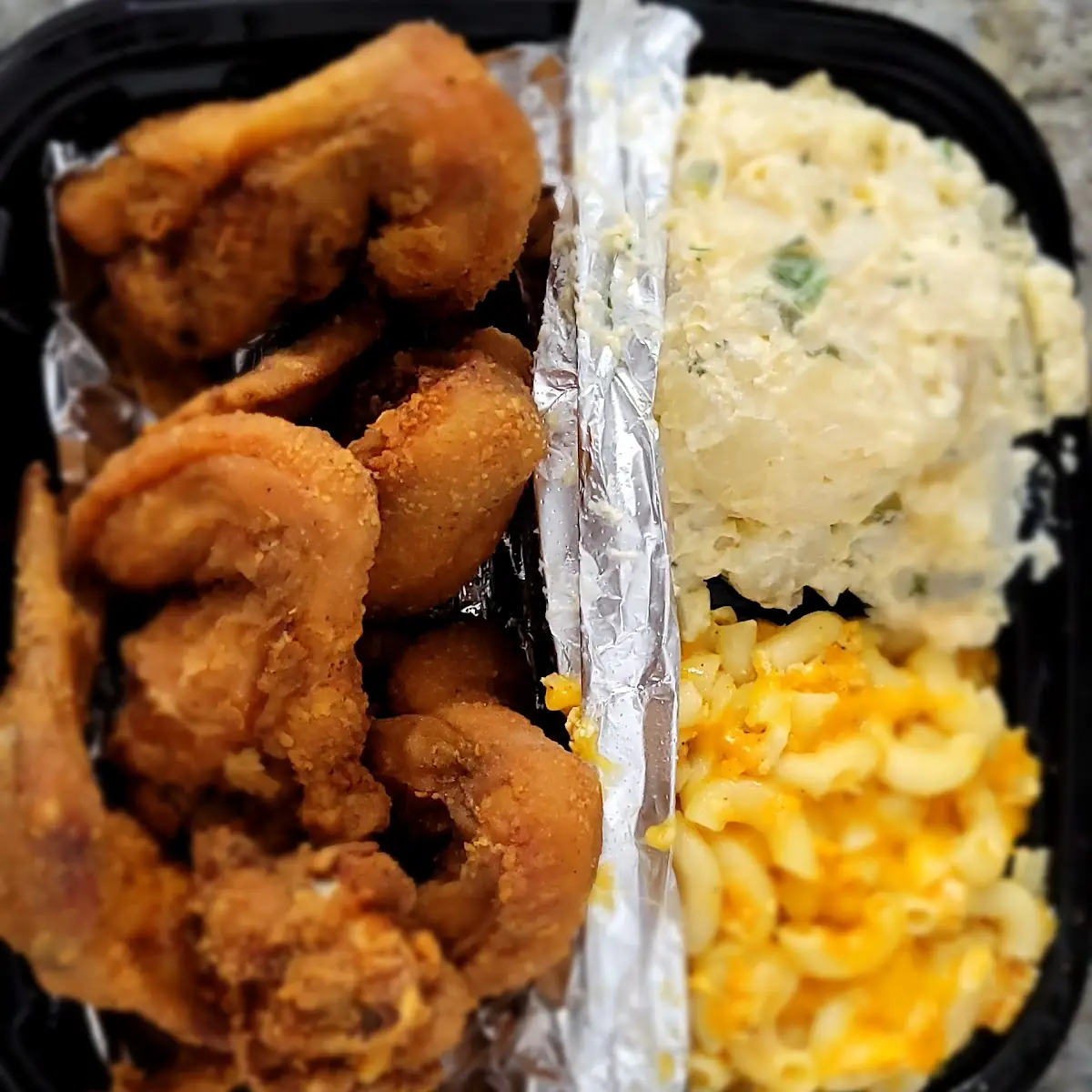 Fried Whiting Fish Boneless Mac & Cheese and Greens