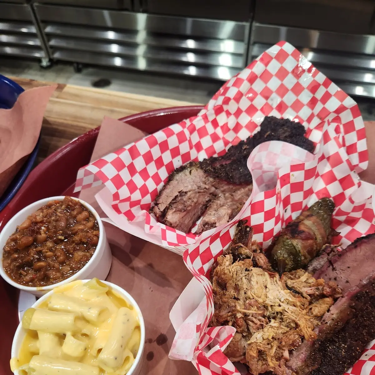 Baked Beans Mac and Cheese Brisket Pulled Pork
