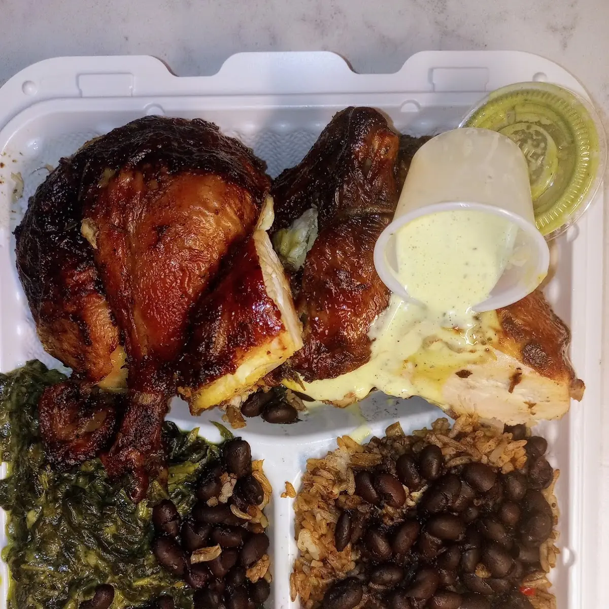 Charbroiled Chicken Spinach with Cheese Brown Rice with Beans