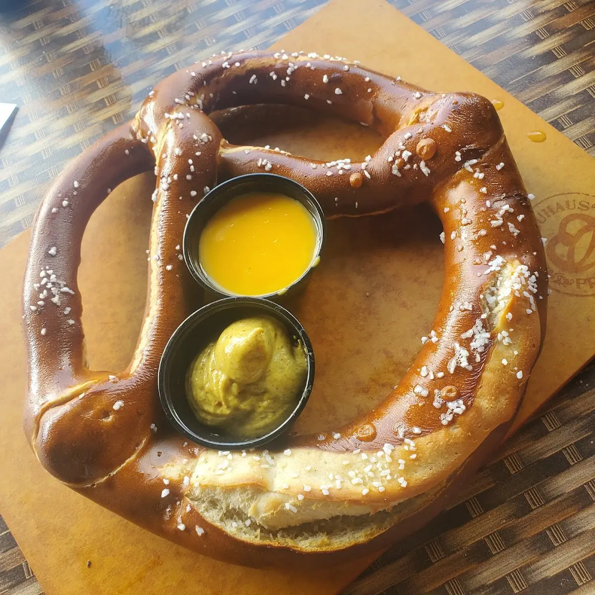 Bavarian Pretzel Served with Brown Mustard & Cheese Dip