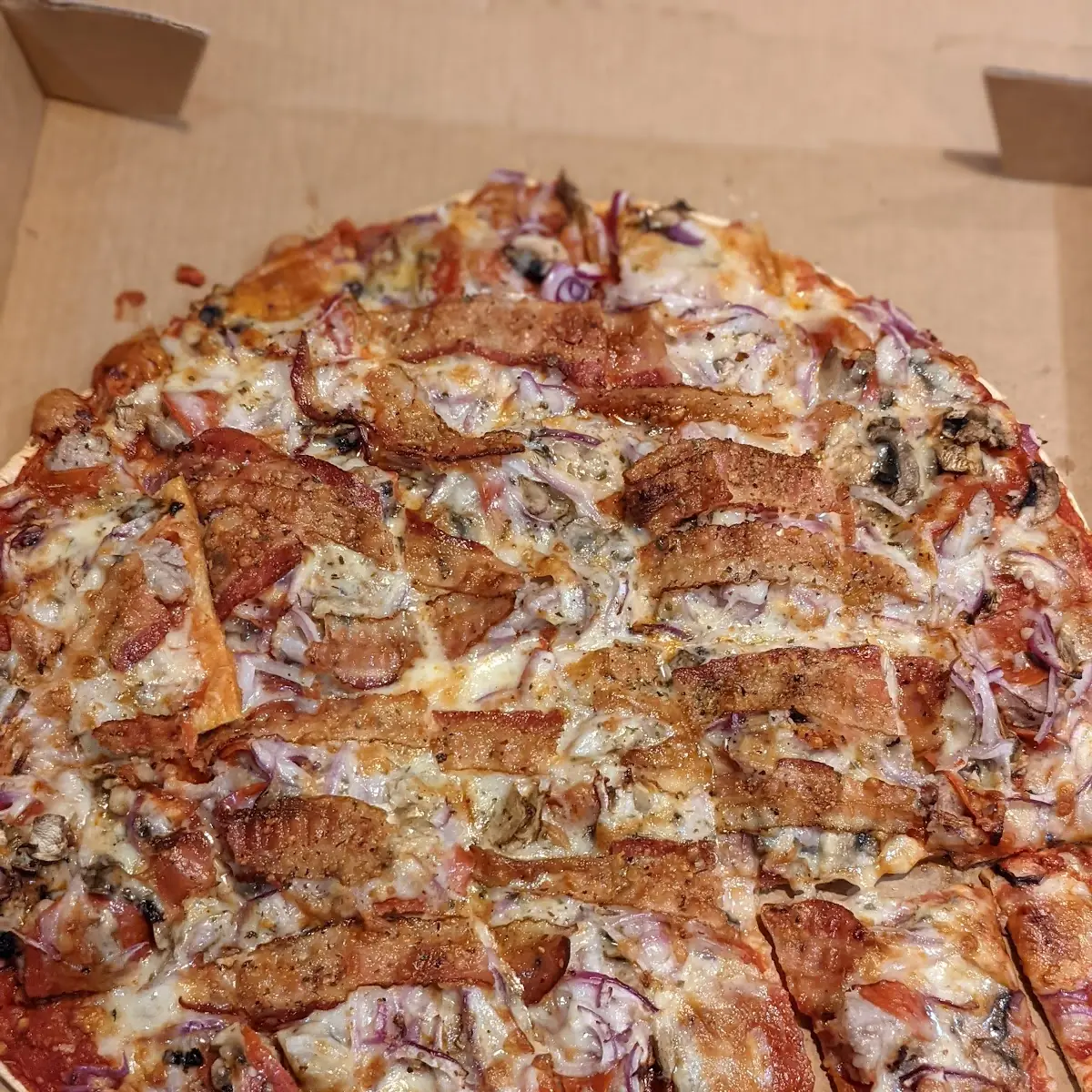 3 Topping Medium Pizza Bacon Mushroom Onion