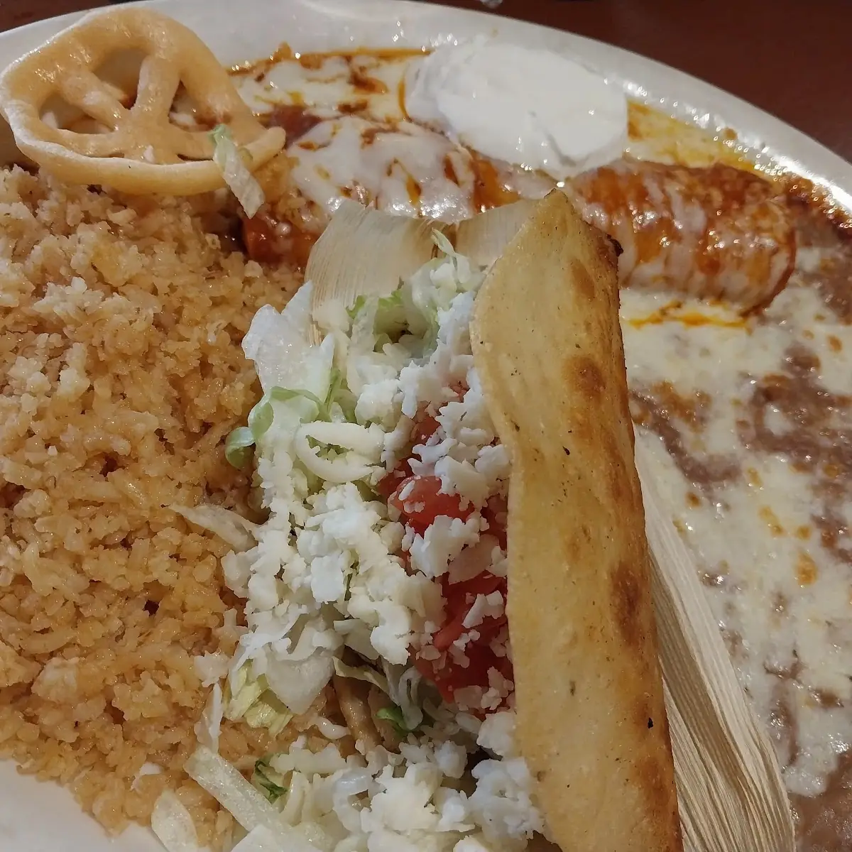 Cheese Enchilada and Chicken Taco Plate