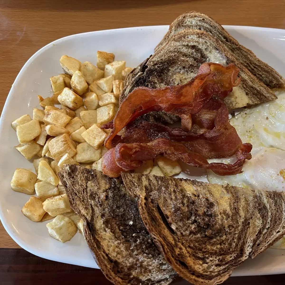 Bacon Eggs Home Fries and Rye Toast