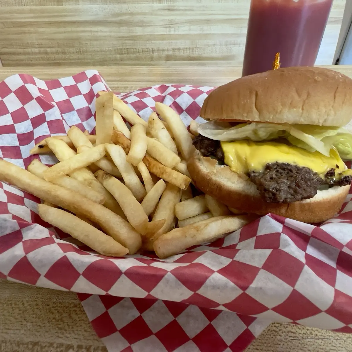 Single Cheeseburger Delight Style with French Fries